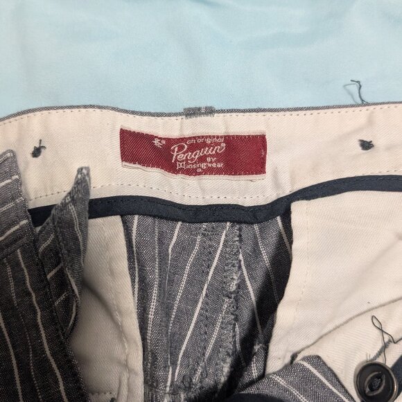 Mens Penguin Grey and White Striped Casual Pants - Picture 2 of 4
